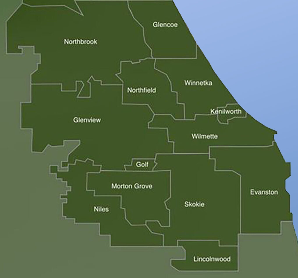 Map of North Shore Cook County villages